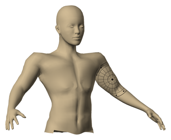 Kolunda dövme bulunan 3D vücut modeli — dövme önizleme aracı