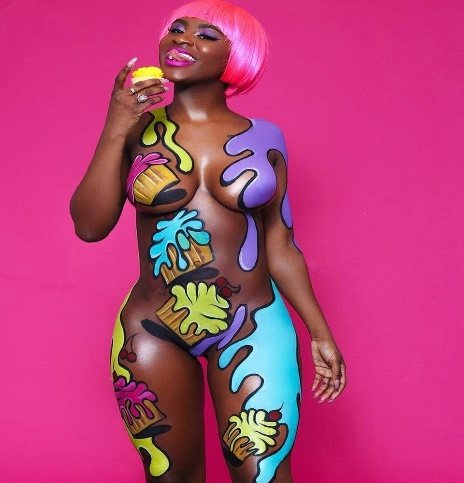 Body painting: painting on the bare body.