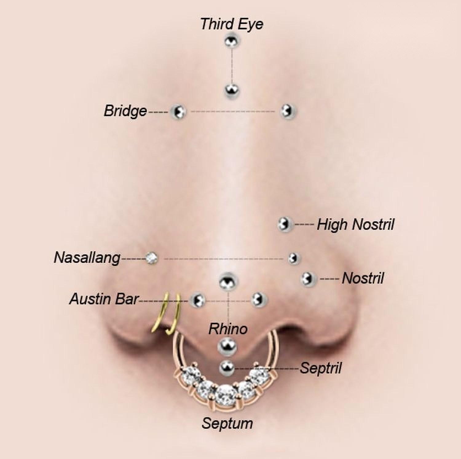 Burun Piercingleri — nokta şeması